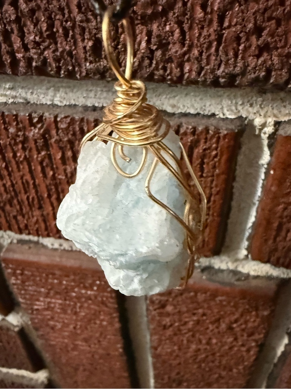 Wire Wrapped Clear Crystal Stone Pendant Black Cord Necklace Boho Artisan